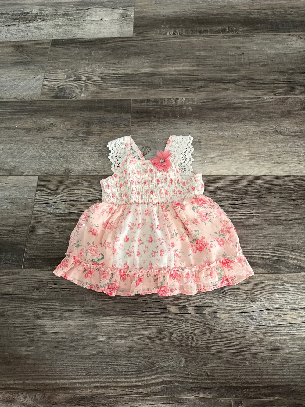 Little Lass Girls Pink Floral Lace-Trim Summer Dress